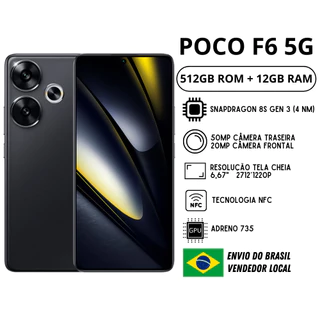 Celular Xiaomi POCO F6 512GB / 12GB RAM | Câmera 50MP , Processador Qualcomm SM8635 Snapdragon 8s Gen 3 (4 nm), Bateria 5000mah, Carregamento 120W , Versão Global , Envio do Brasil