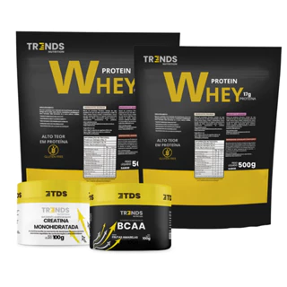 Kit Treino 2x Whey Protein 500g + Bcaa 100g + Creatina 100g
