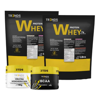 Kit 2x Whey Protein Concentrado 1.8kg + Bcaa 100g + Creatina 100g
