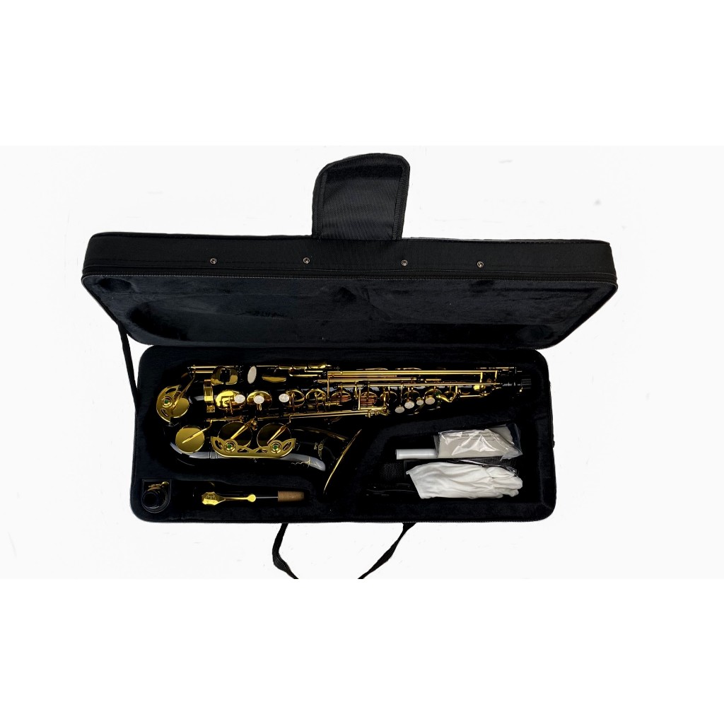Saxofone Alto Mib Preto Com Chaves Douradas HAL1100 Marca HALK