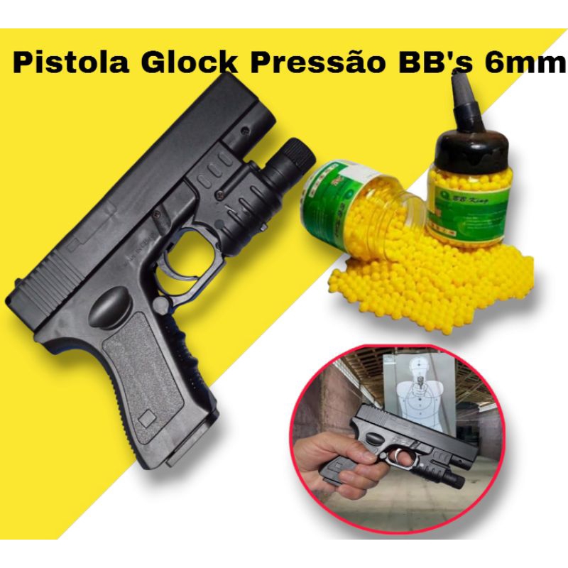 Brinquedo PistoIa Glock Spring Pressão 6mm bolinhas