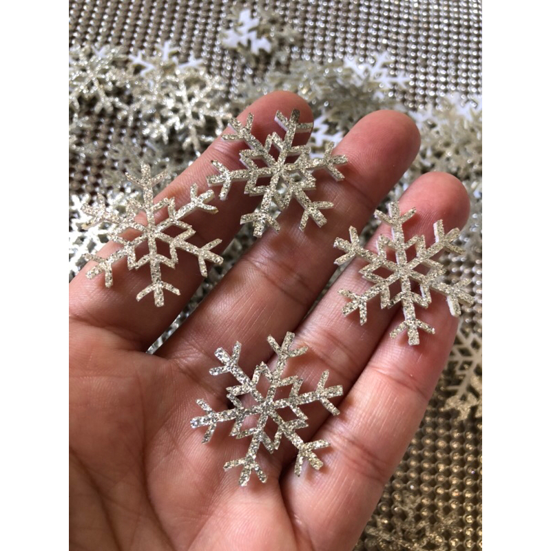 Floco de neve Glitter prata 30mm em poliester -10unid