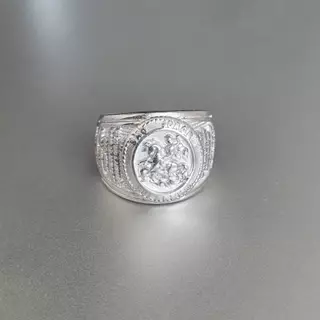Anel Masculino Dedeira São Jorge Oração Lateral Prata de Aço Inoxidável 316L