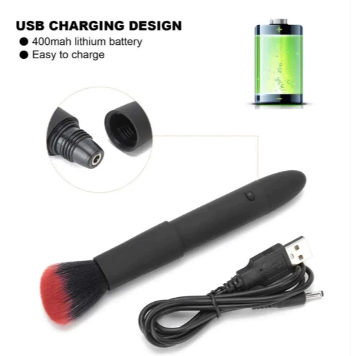 Vibrador Bullet con 10 Vibraciones Formato Brocha de Maquillaje Súper Potente Recargable por USB