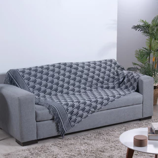 Manta Xale P/ Sofá Decoração 2,10m x 1,35m 1 Pç Luxor Jacquard C/ Franja Acabamento Contemporâneo