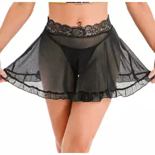 Kit saia transparente com calcinha fio dental feminina romântica com detalhes de renda sexy luxo