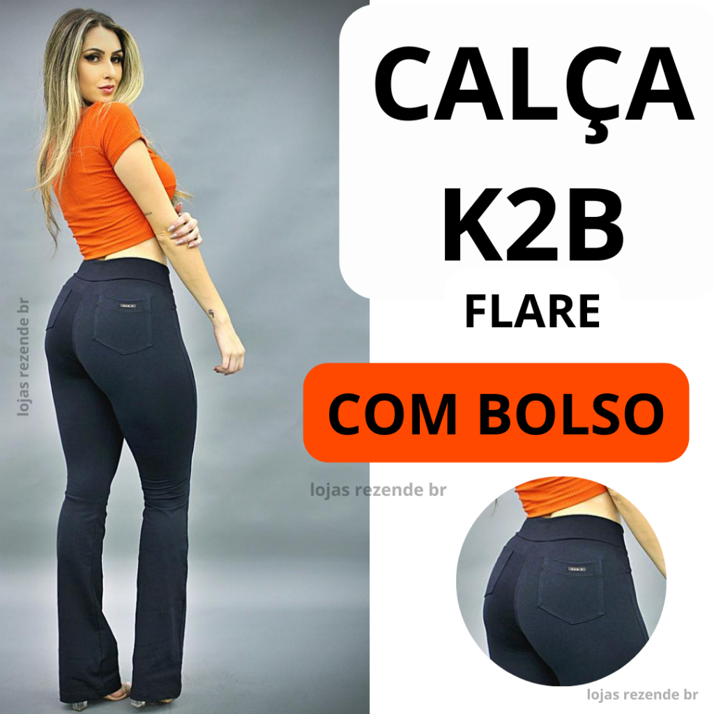 Calça K2b Legging Envio 24h Flare Bailarina Preto Com Bolso Atras Boca ...