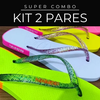 Kit 2 Pares Chinelo de Dedo Feminino Havaianas Slim Decorado Glitter Color