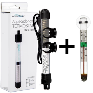 Termostato Aquecedor 25w + Termometro Aquatank para aquários De até 25L Hobby