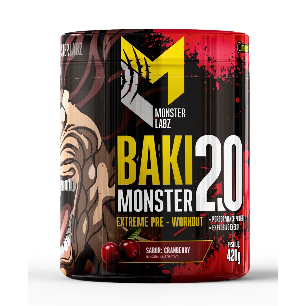 BAKI 2.0 PRÉ TREINO 420g - MONSTER LABZ - RENDE 60 DOSES - 400mg de CAFEÍNA