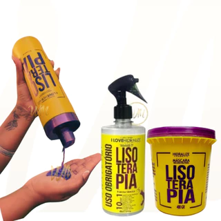 Kit Lisoterapia 1l Uso Obrigatório 500ml Reconstrução 400g Protetor Térmico 500ml Hidealize