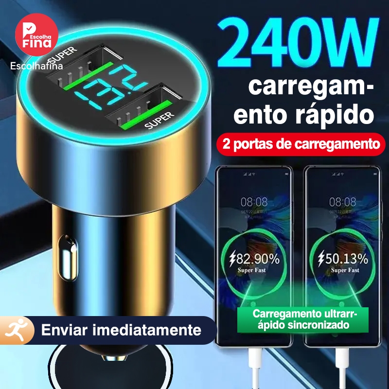 Carregador Veicular Rápido Duplo Usb 3.1A Visor digital LED Rápido Carregadores de Celular Carro Tomada USB