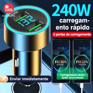 Carregador Veicular Rápido Duplo Usb 3.1A Visor digital LED Rápido Carregadores de Celular Carro Tomada USB
