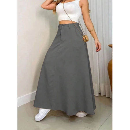 Saia Longa Feminina Alfaiataria Moda Evangélica Casual Básica Inverno Cintura Alta