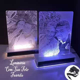Luminária De Foto Led Acrílico Com Sua Foto Favorita Gravada
