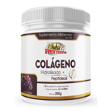 Colágeno Hidrolisado Peptídeos sabor Uva 200g Rei terra