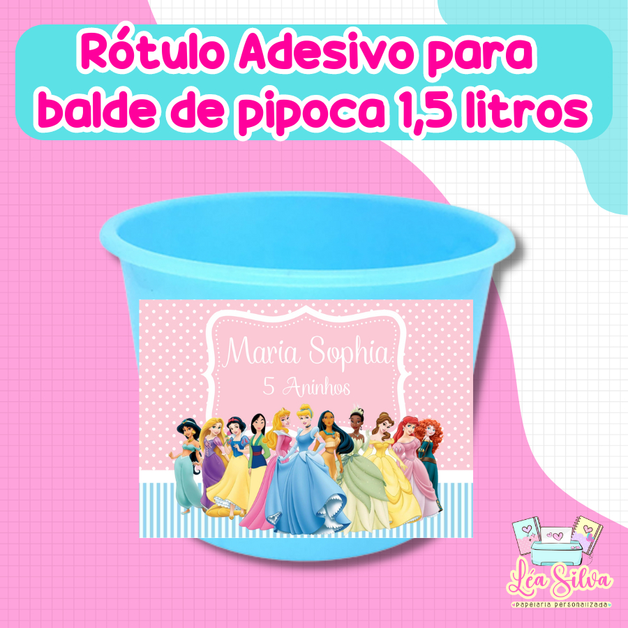 RÓTULO ADESIVO BALDINHO DE PIPOCA 1,5 LITROS PERSONALIZADO - PERFEITO PARA SUA FESTA! BALDE DE PIPOCA 1,5 LITROS TAMANHO: 10CMX14CM