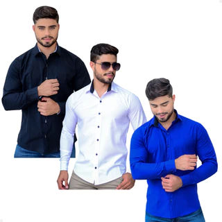 Kit 3 Camisa Social Manga Longa Slim Tricoline Luxo Oferta