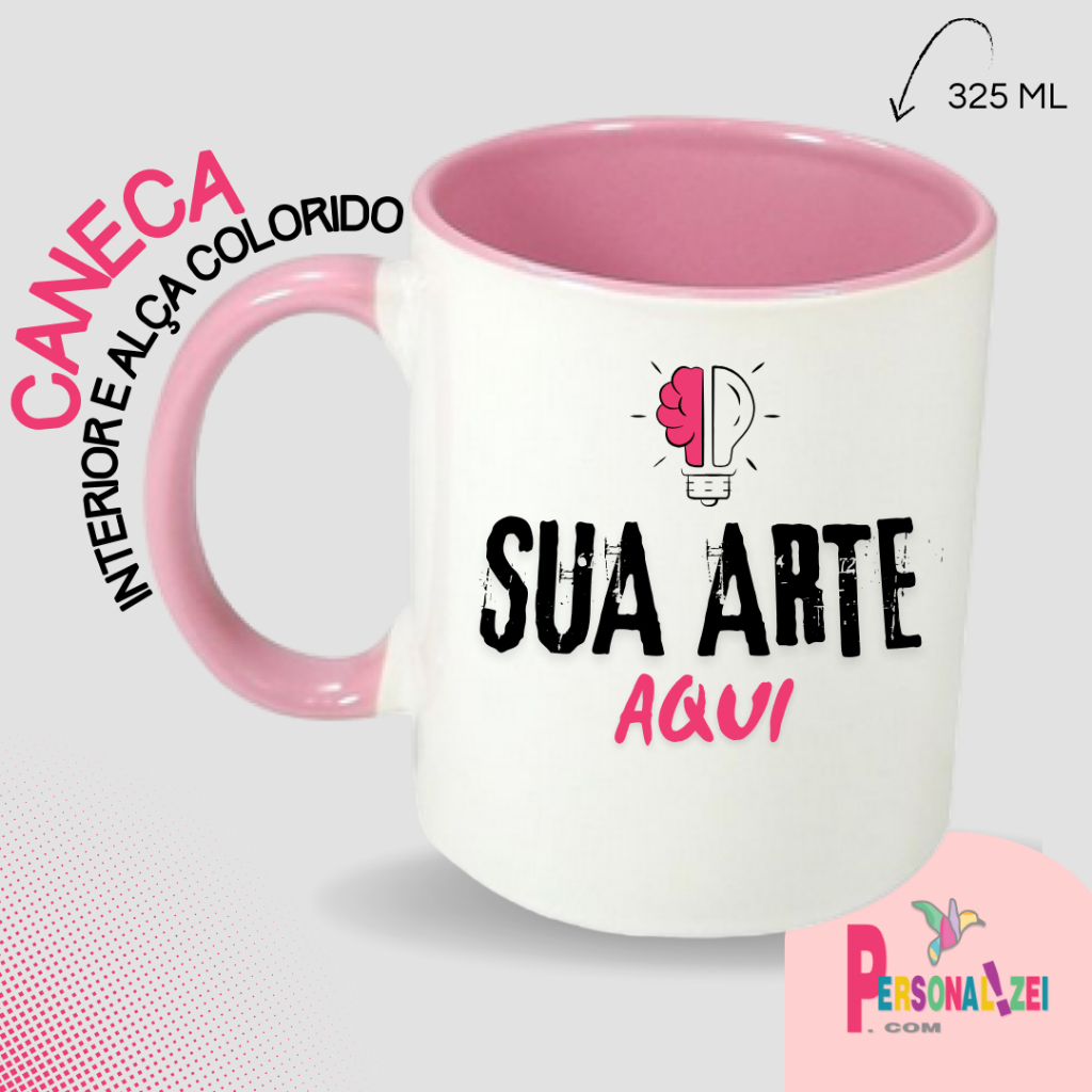 Caneca Porcelana Personalizada Interior Colorido 325ml MONTAMOS SUA ARTE Presente Decorada Estampada