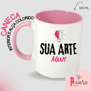 Caneca Porcelana Personalizada Interior Colorido 325ml MONTAMOS SUA ARTE Presente Decorada Estampada