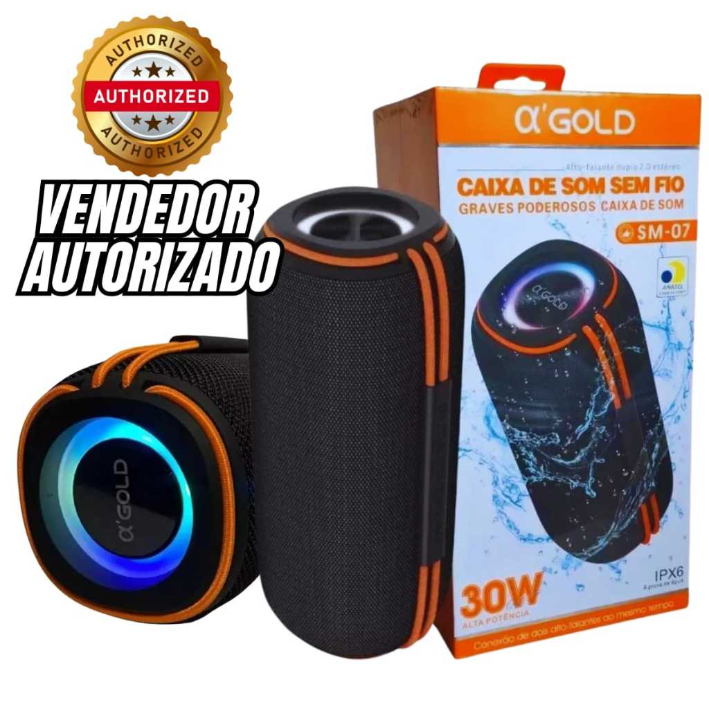 Caixa de som Bluetooth 30W Power bank Luz RGB a prova D'agua IPX6 Original