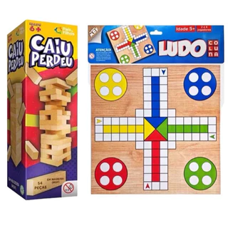 Jogo Caiu Perdeu + LUDO Torre Maluca De Equilíbrio Divertida Coordenação pais e filhos e Ludo