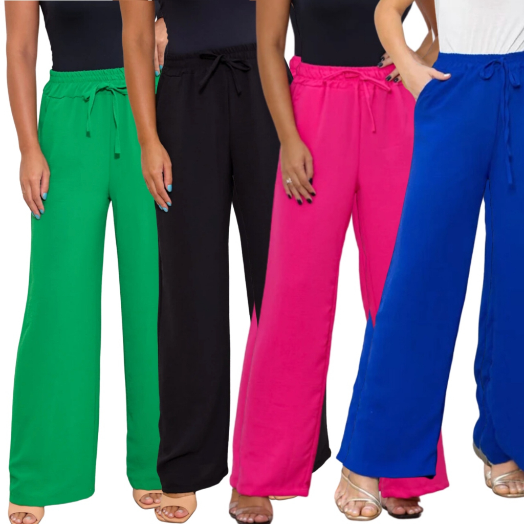 Calça Pantalona Feminina Com Bolso Cintura Alta Duna