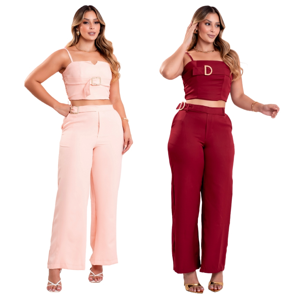 Kit 2 Conjunto Feminino Cropped + Calça cor Rosa e Vermelha com lycra ...