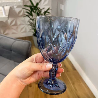 Jogo de Taças Vidro Azul Copo Diamond 340ml
