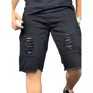 BERMUDA PRETA Jeans Masculina RASGADA - Shorts Jeans Preto Masculino - Confortável