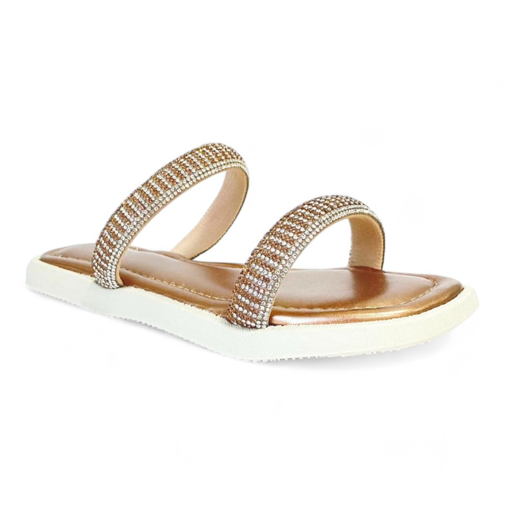 Papete Feminina Sandália Slide Preta Branca Nude Bronze Confortável Flat  Strass Pedras Menina Mulher | Shopee Brasil