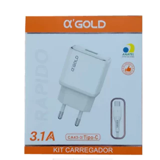 kit 10 CARREGADOR TIPO-C 3.1A 1 USB AGOLD CA43-3