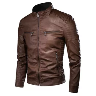 Jaqueta de Couro Masculina Moda Inverno Frio
