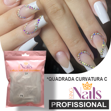Postiça Gel Quadrada Curvatura C Transparente 360 unidades - King Nails