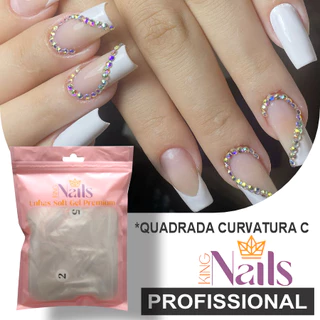 Postiça Gel Quadrada Curvatura C Transparente 360 unidades - King Nails