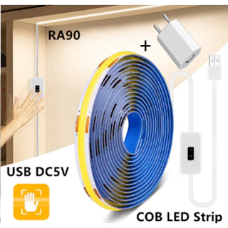 COB LED com Sensor de Movimento + Fonte USB, 2M, Lâmpada de Fita Flexível Regulável, Fita Linear, Decoração de Luz de Fundo, Fita Cob led Strip Lights, Fita led