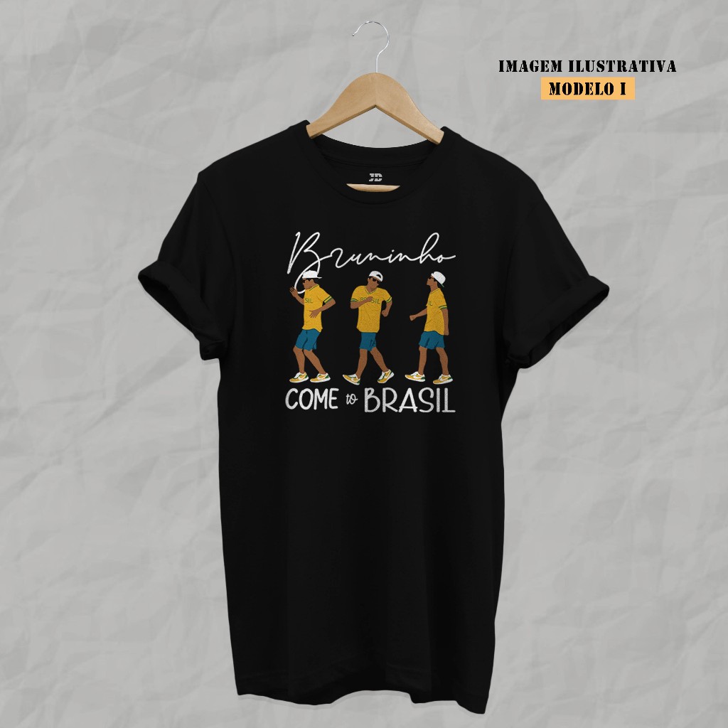 Camisa Bruno Mars - Bruninho Come To Brasil [Pintura feita à mão] Unissex Algodão.