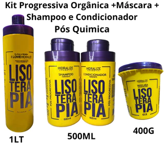 Kit Progressiva S/Formol Lisoterapia 1L +Máscara Reconstrutora + Shampoo e Condicionador Pós Química