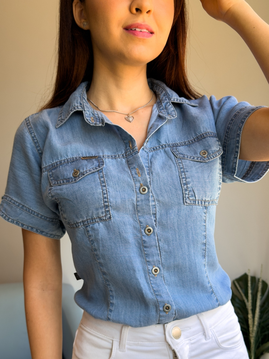 Camisa jeans feminina barata shops