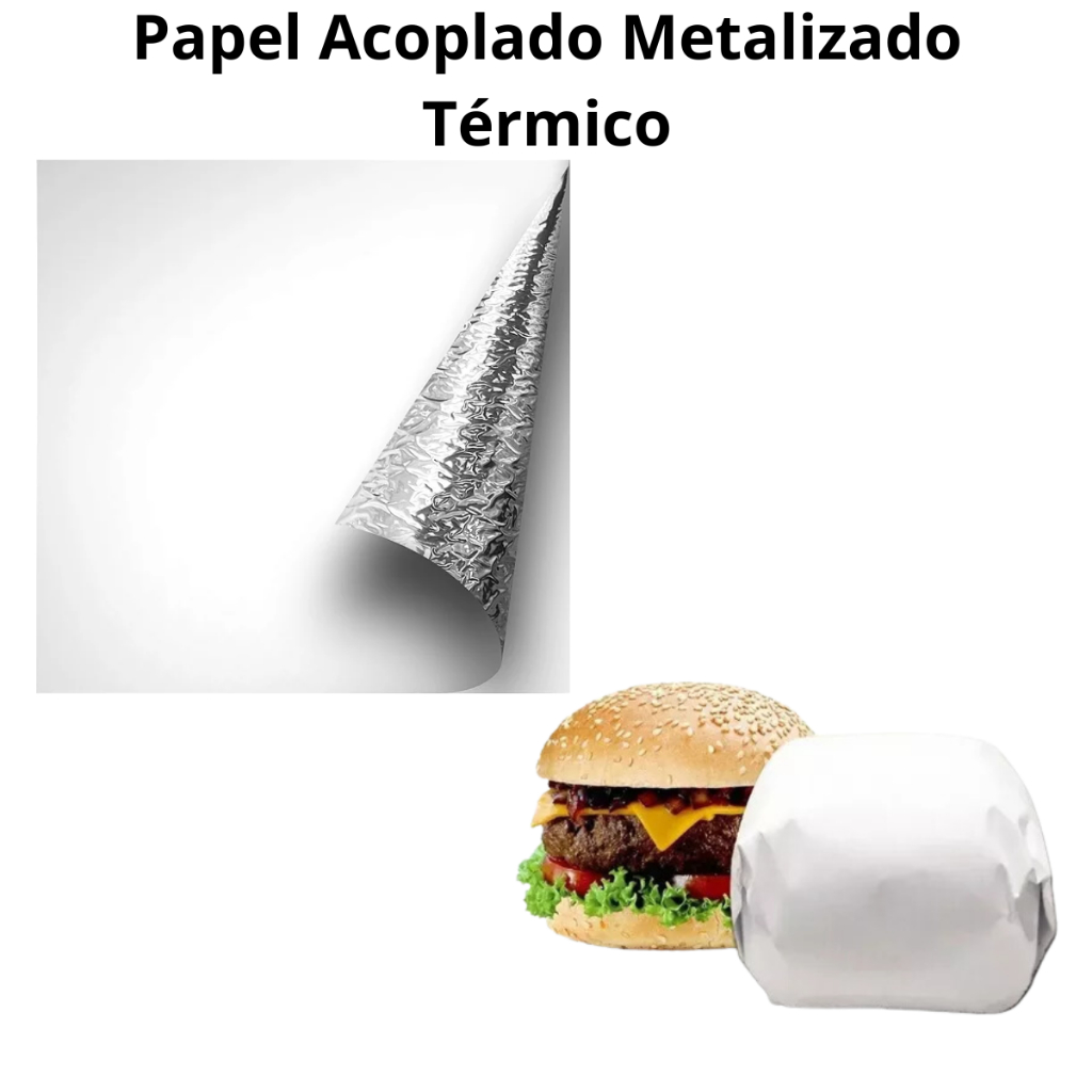 KIT Papel Acoplado Térmico Laminado Alumínio Lanches Delivery 30x38.