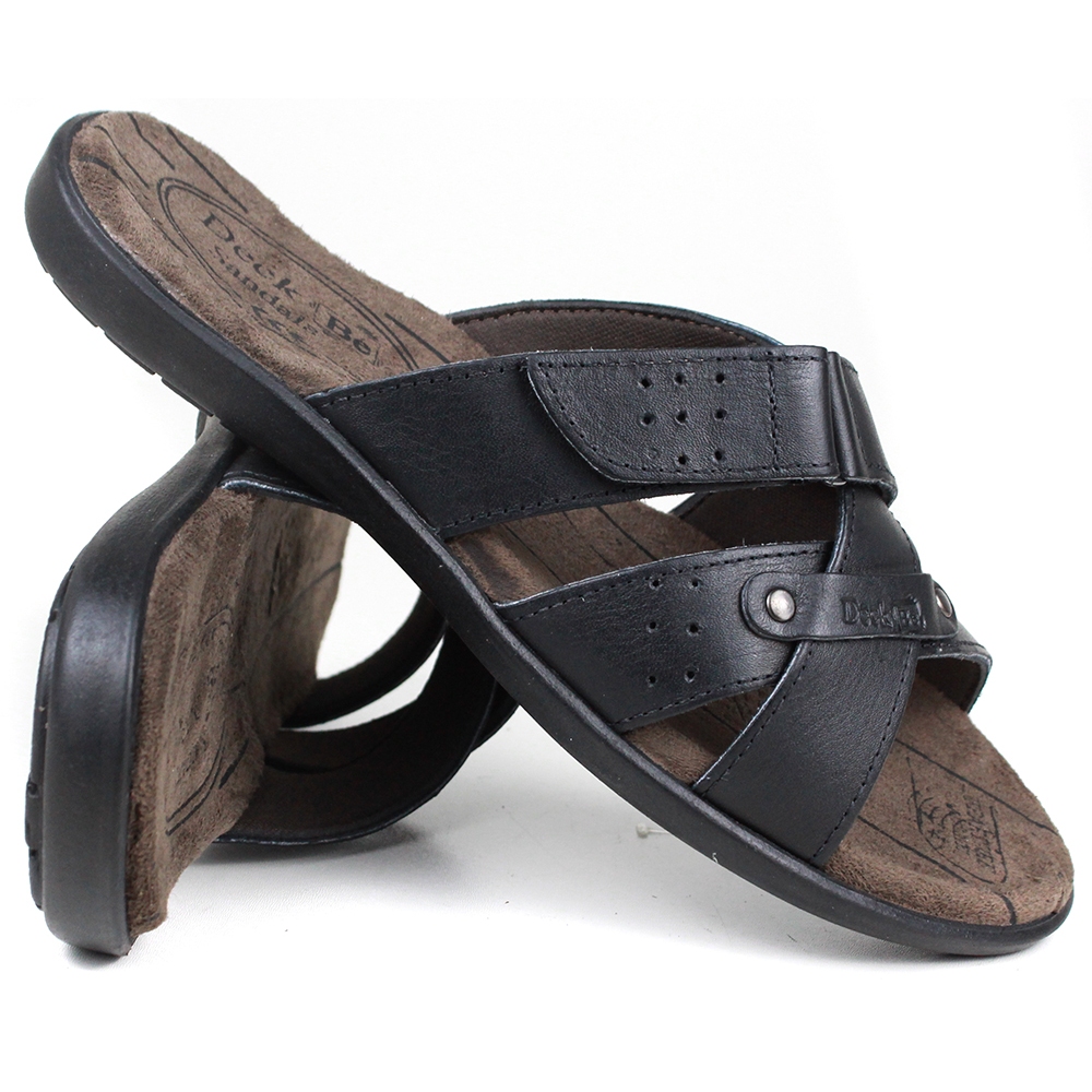 Chinelo Sandália Franciscana Deck Be Masculino Preto Couro Legitímo ...