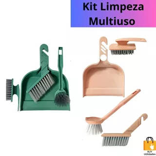 Kit de Limpeza Multiuso Com 4 peças Pá + 3 Escovas Pequena Média Grande Limpeza Geral Praticidade Barato