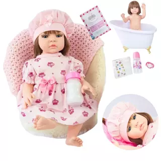Boneca Bebê Reborn Realista Silicone Original Pode dar Banho Vestido