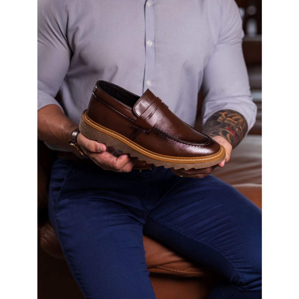 Sapato Masculino Dubai Sola Tratorada Marrom Conforto e Elegancia