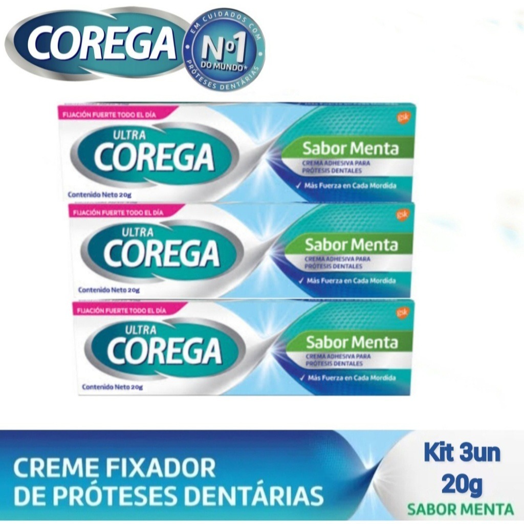 Corega Ultra Adesivo para dentaduras Sabor Menta Kit 3 Un | Shopee Brasil