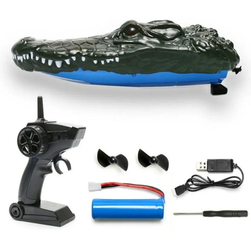 Barco Lancha 2 Em 1 Cabeça De Jacaré Controle Remoto