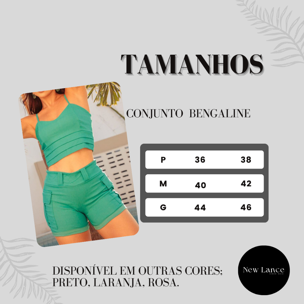 Conjunto short e cropeed Bengaline Feminina Colorido Com elastano