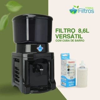 Filtro de água 8,6L com cuba de barro e vela Tripla ação.
