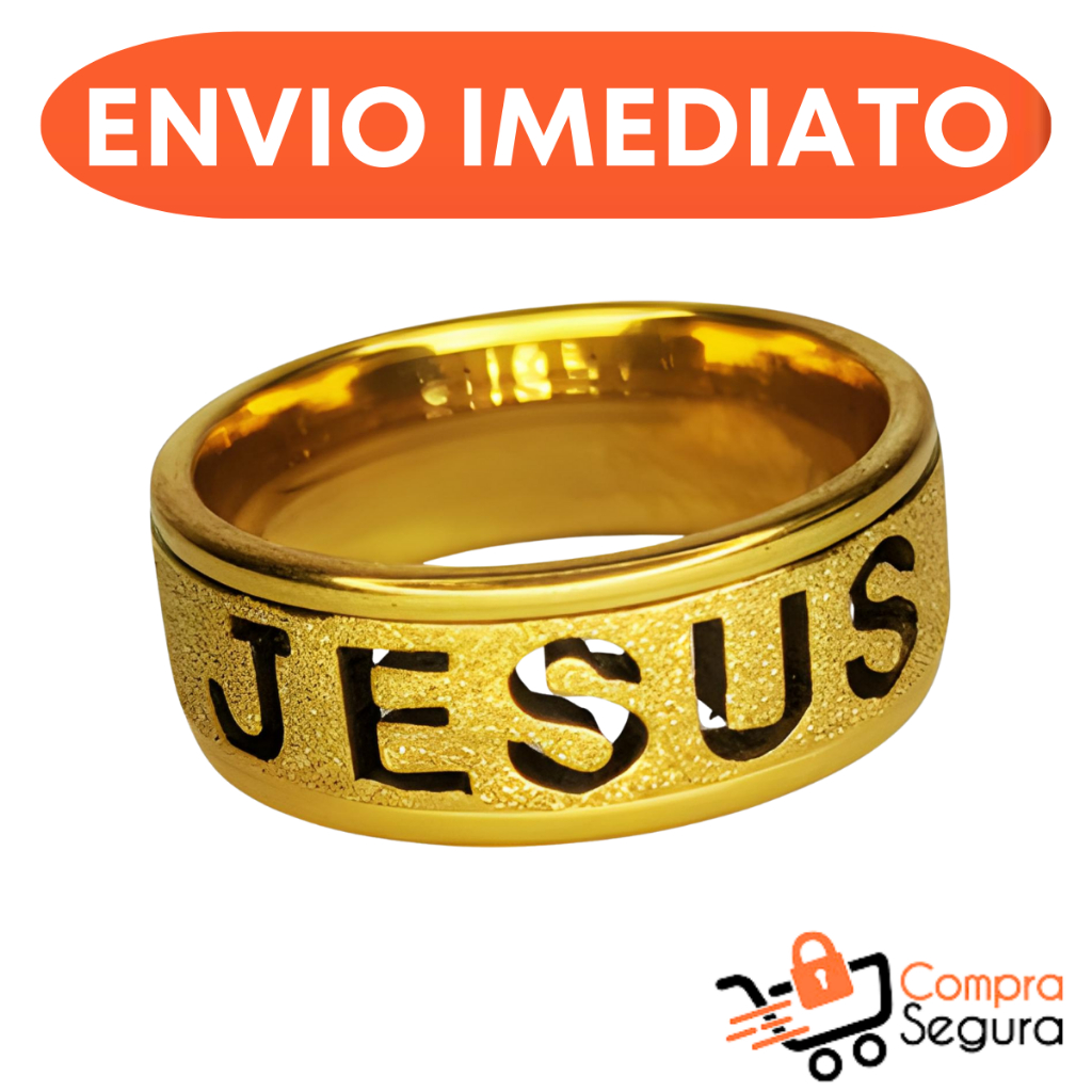 Aliança Anel Religioso De Jesus Banhado Ouro Vazado em Aço Inox Cristão ...