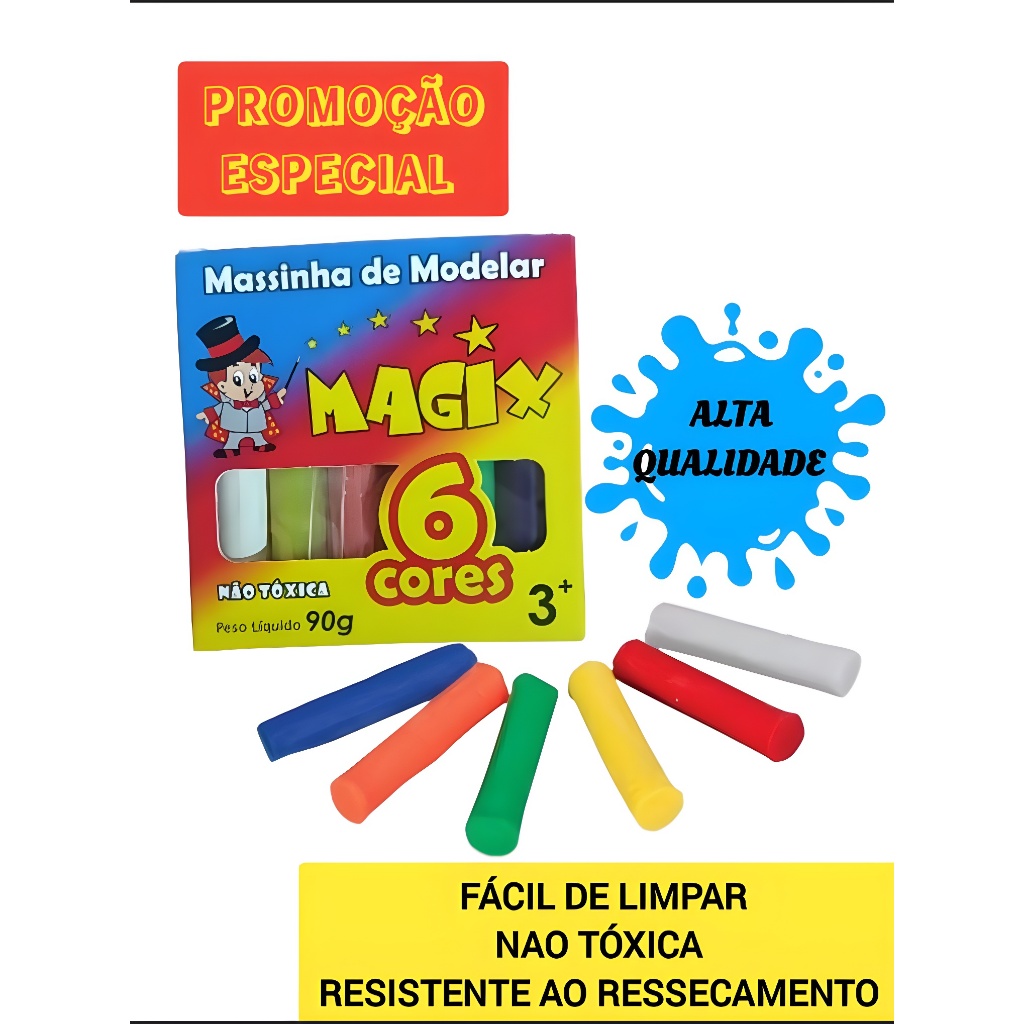 Kit Massinha De Modelar Infantil 6 Caixas Com 6 Cores Cada 90g ...